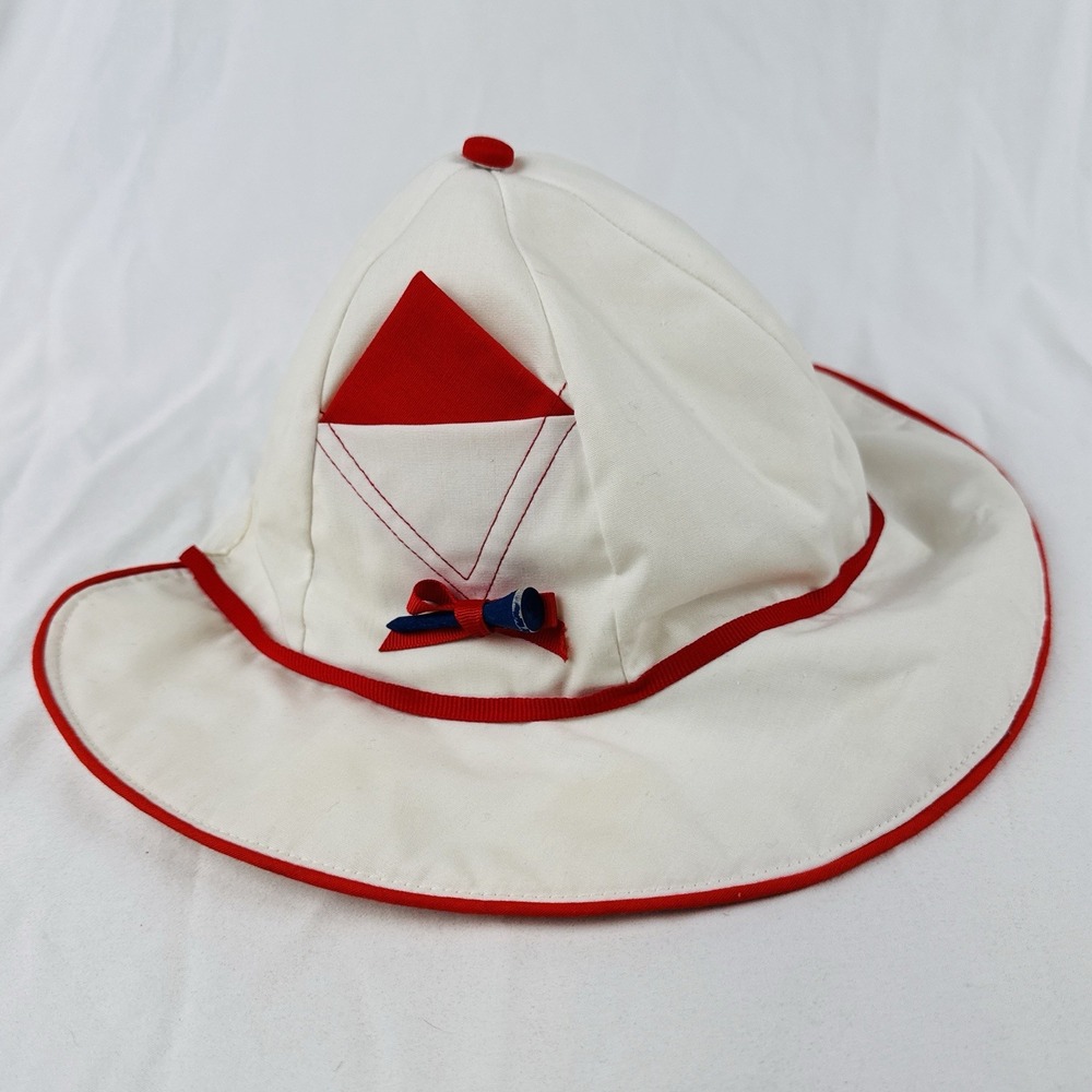 Vintage 60s 70s Golf Sun Hat White Red Wide Brim Caddy Tee Holder